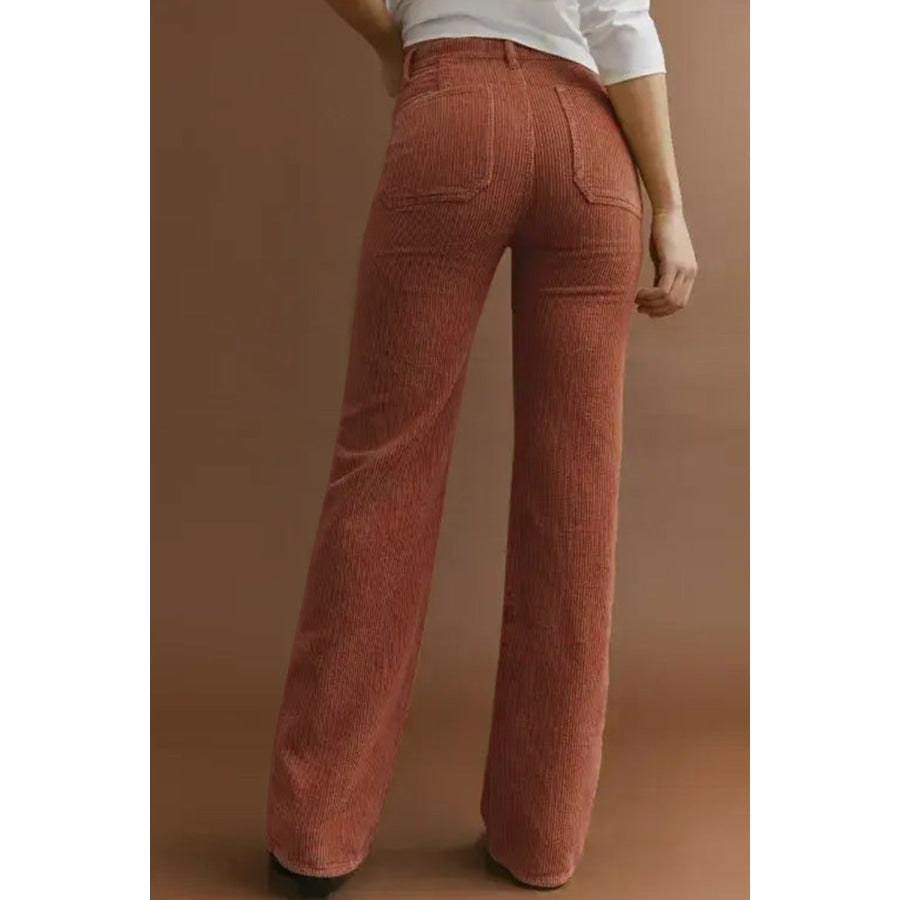 Pocketed High Waist Straight Leg Pants Apparel and Accessories