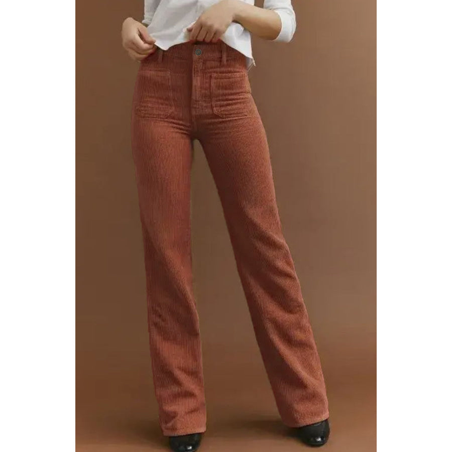 Pocketed High Waist Straight Leg Pants Caramel / S Apparel and Accessories