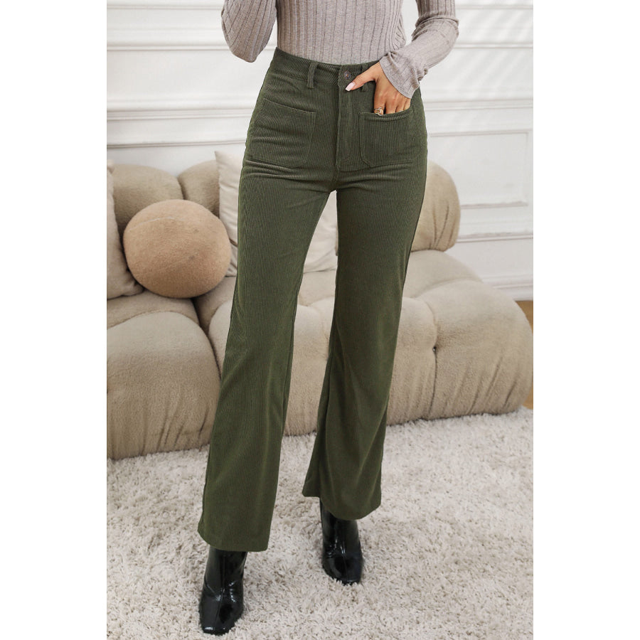 Pocketed High Waist Straight Leg Pants Moss / S Apparel and Accessories
