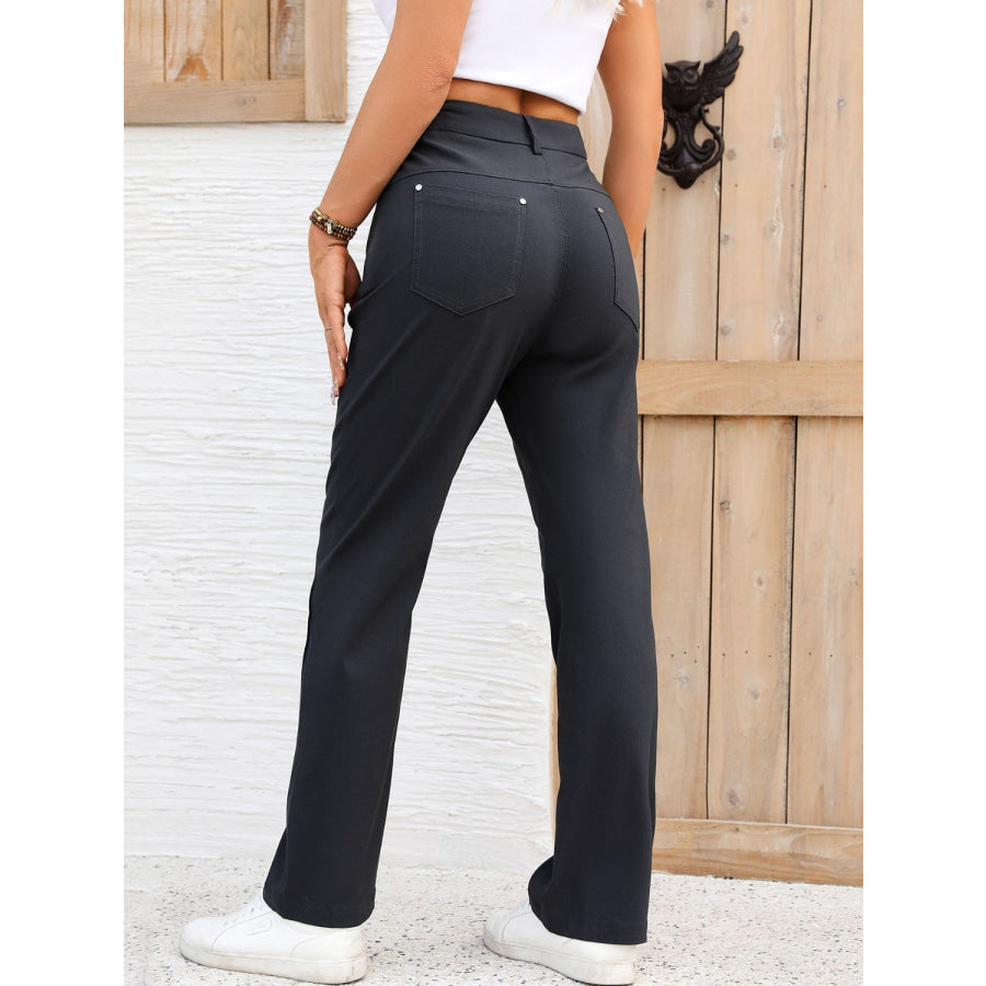 Pocketed High Waist Straight Pants Dark Gray / XS Apparel and Accessories
