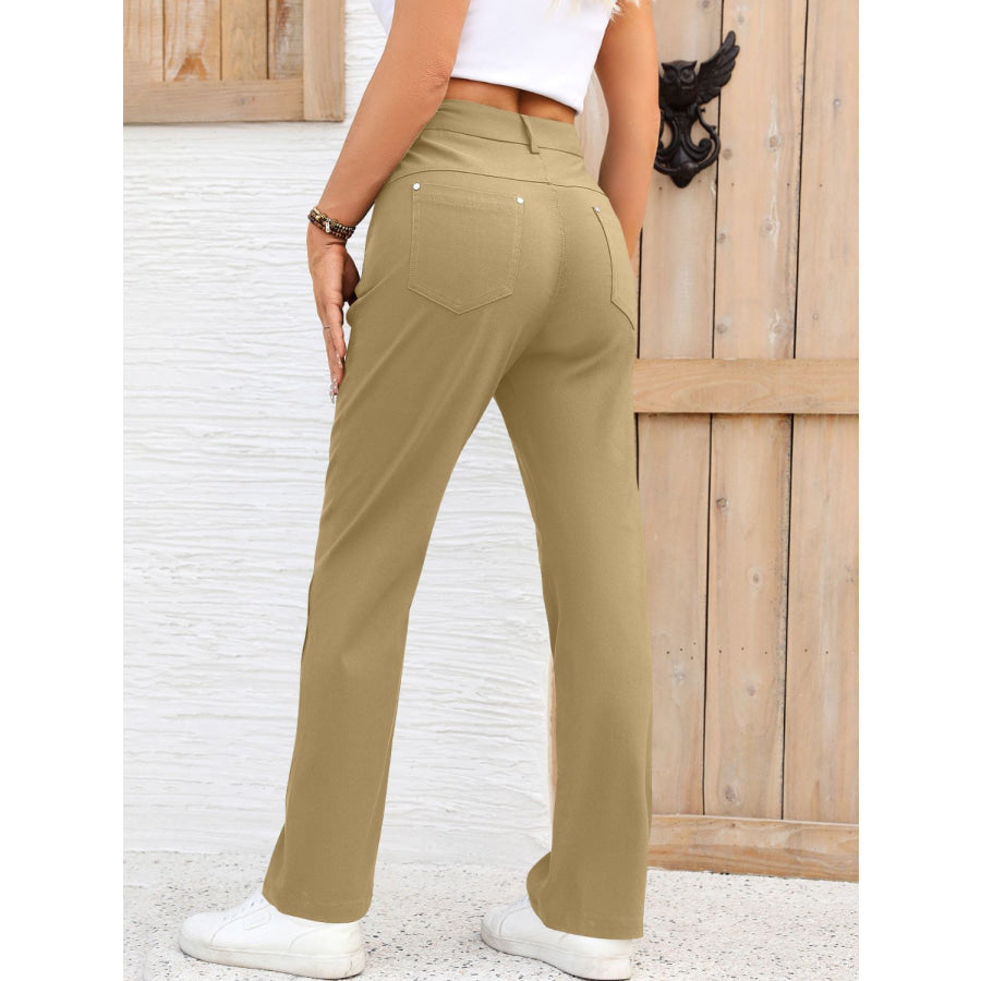 Pocketed High Waist Straight Pants Apparel and Accessories