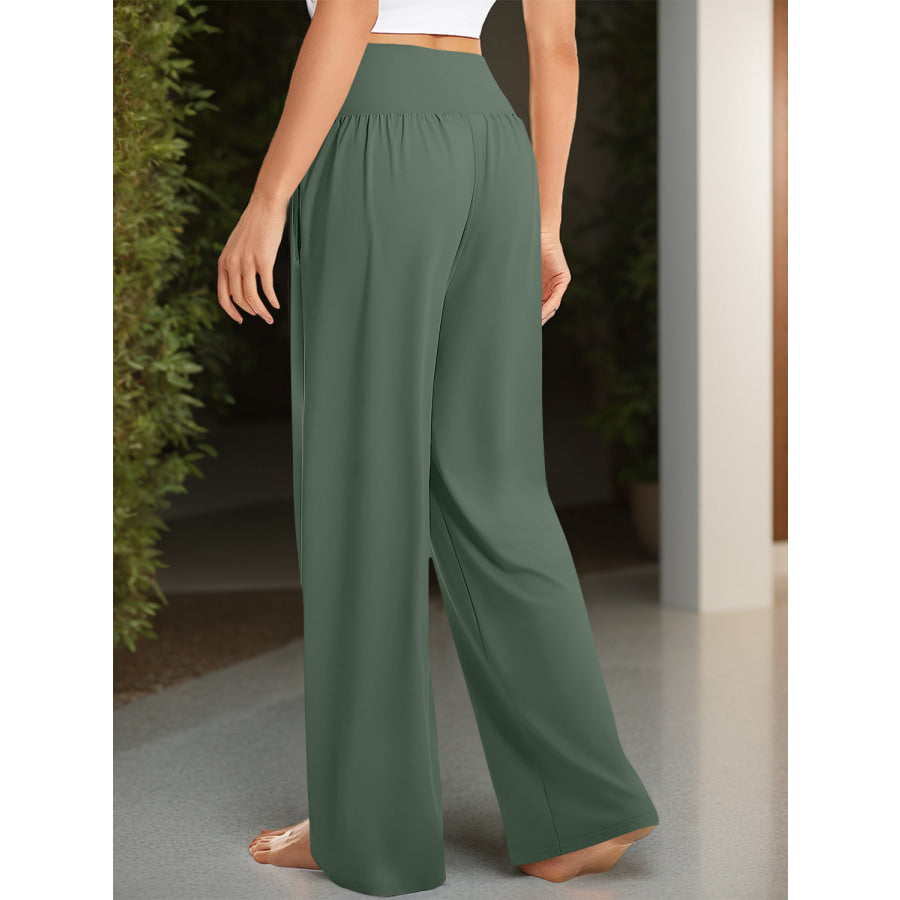 Pocketed High Waist Wide Leg Pants Apparel and Accessories