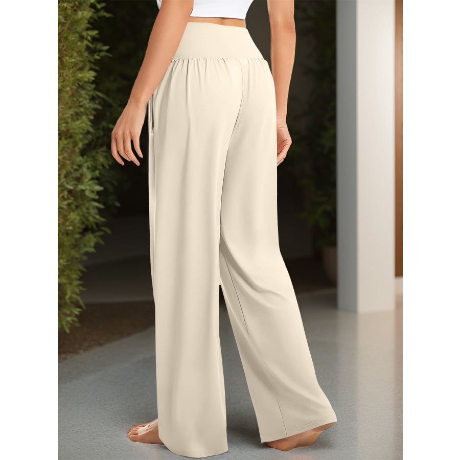 Pocketed High Waist Wide Leg Pants Pastel Yellow / S Apparel and Accessories