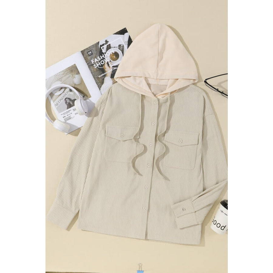 Pocketed Hooded Long Sleeve Jacket Cream / S