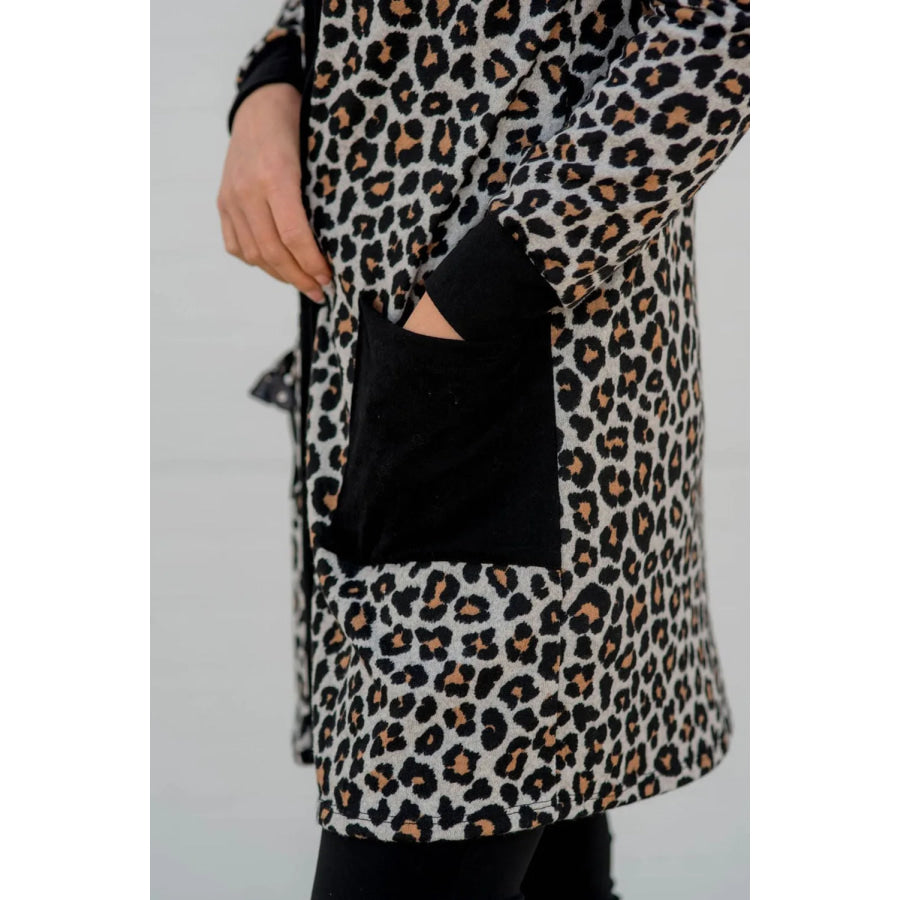 Pocketed Leopard Open Front Cover Up Apparel and Accessories