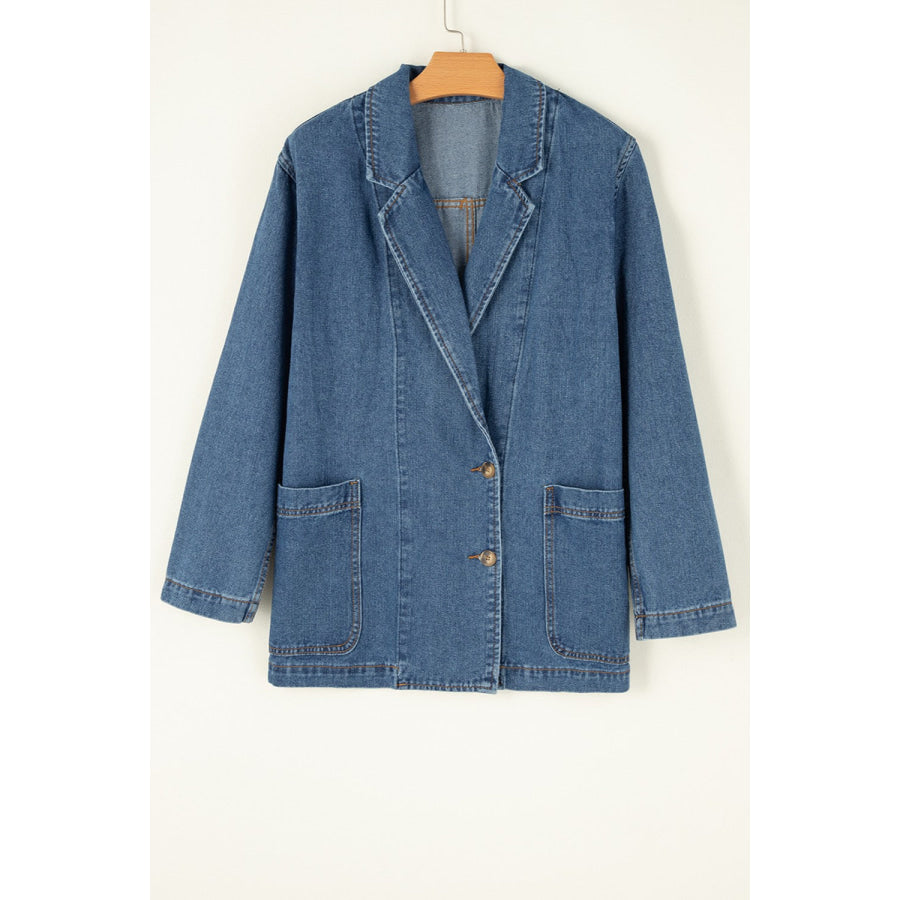 Pocketed Long Sleeve Denim Jacket Apparel and Accessories