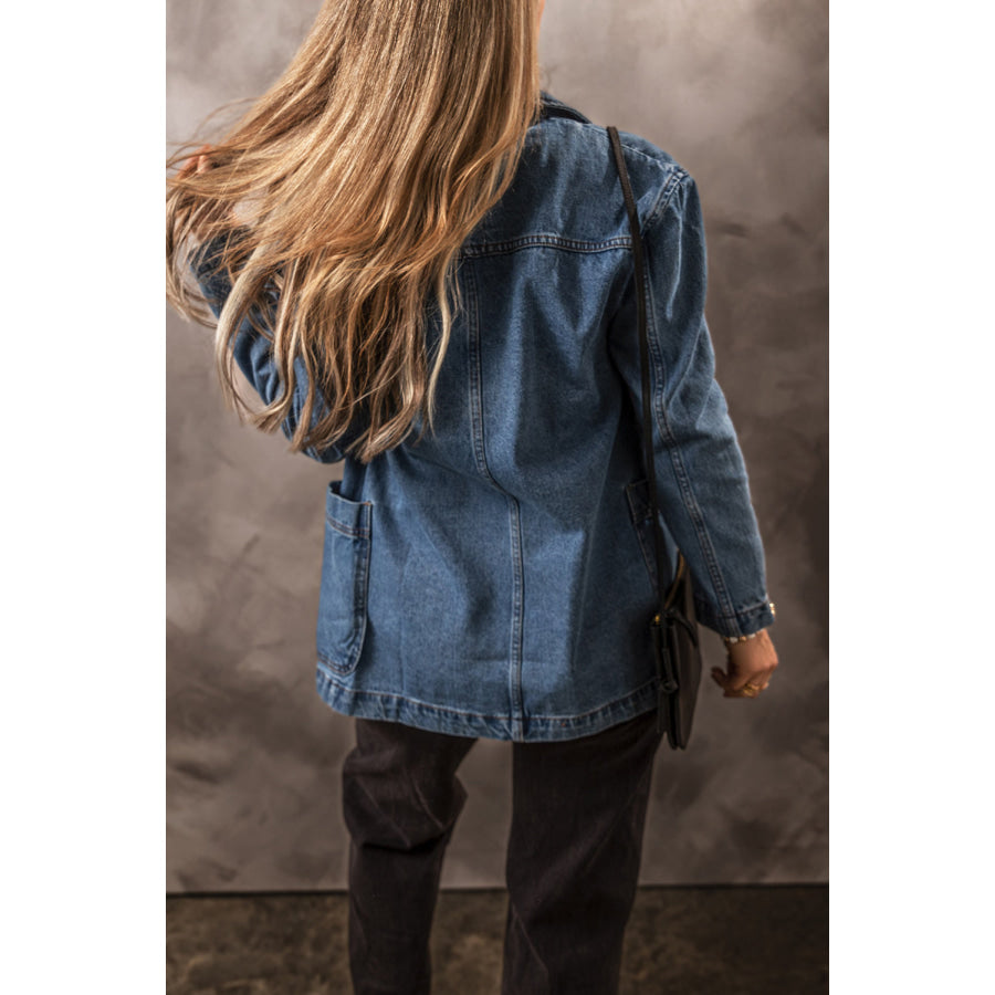 Pocketed Long Sleeve Denim Jacket Apparel and Accessories