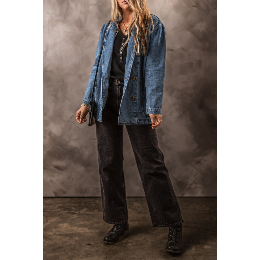 Pocketed Long Sleeve Denim Jacket Apparel and Accessories