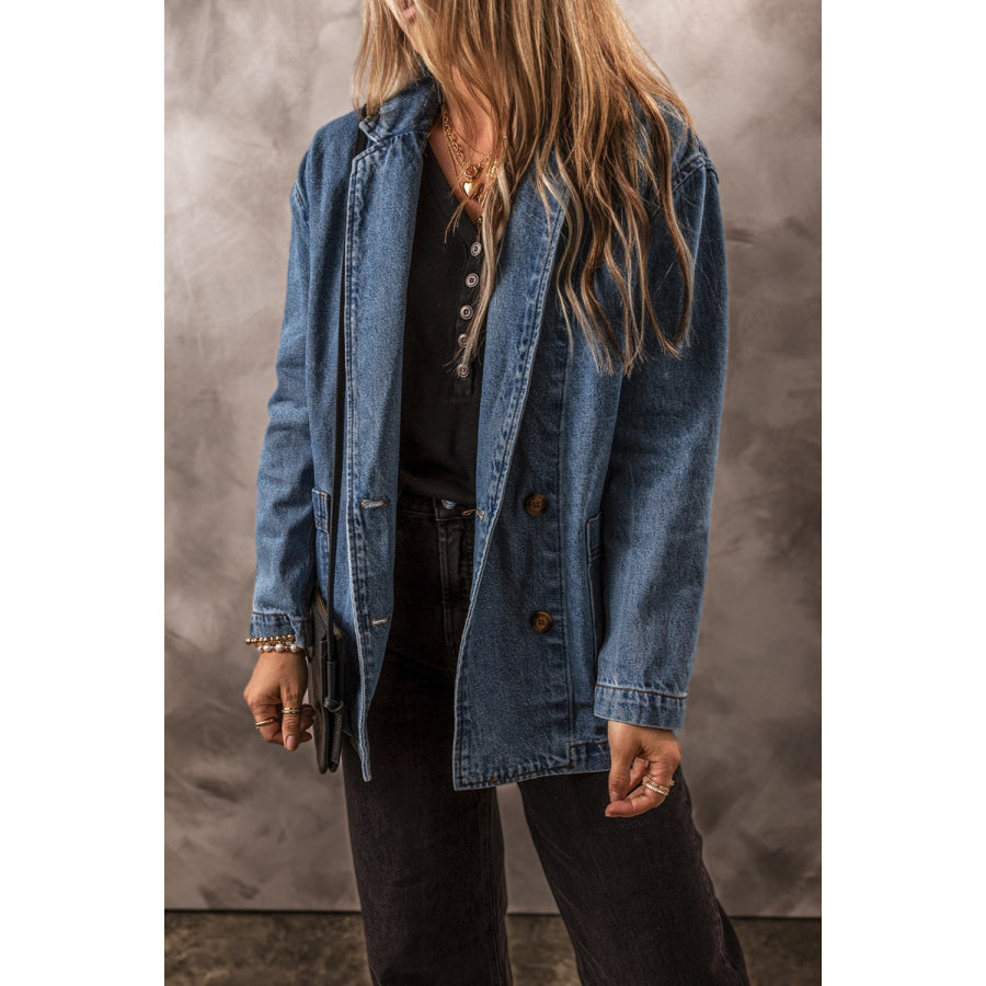 Pocketed Long Sleeve Denim Jacket Apparel and Accessories