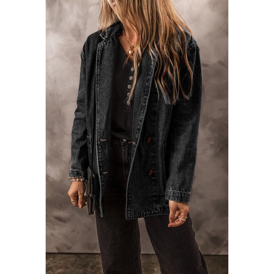 Pocketed Long Sleeve Denim Jacket Dark / L Apparel and Accessories