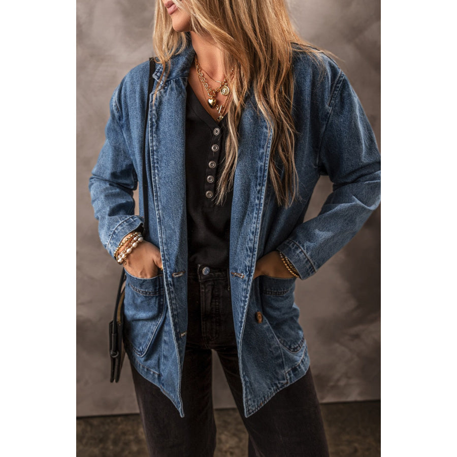 Pocketed Long Sleeve Denim Jacket Medium / S Apparel and Accessories