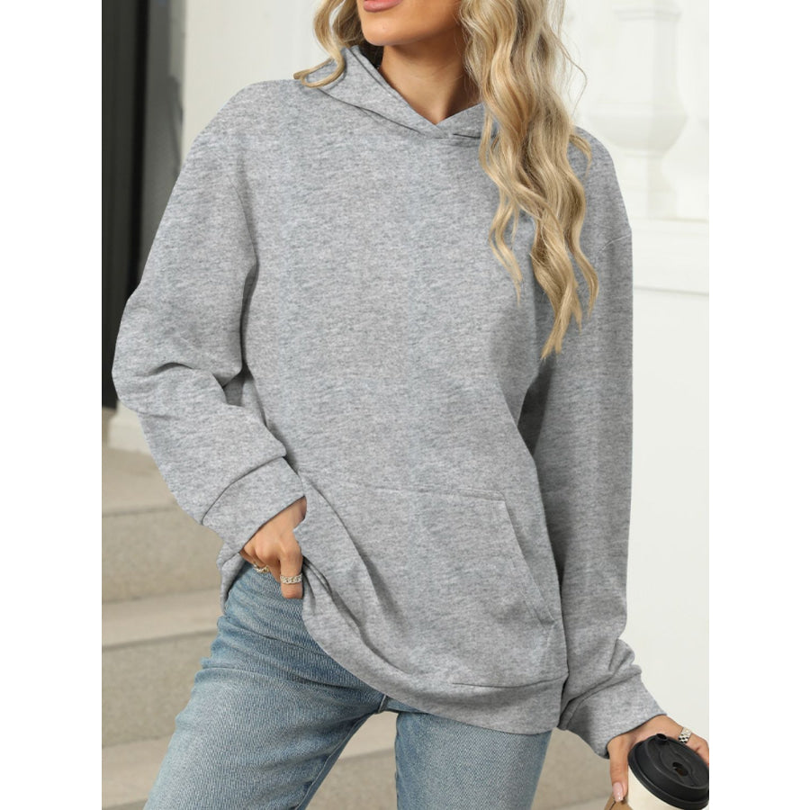 Pocketed Long Sleeve Hoodie Apparel and Accessories