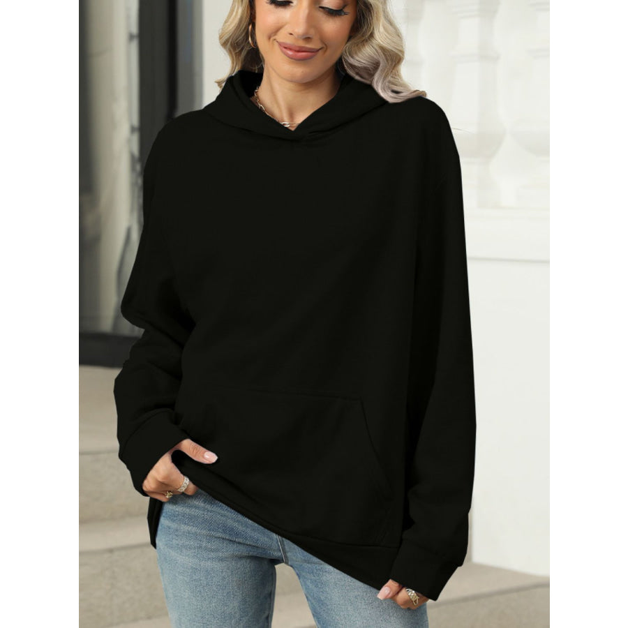 Pocketed Long Sleeve Hoodie Black / S Apparel and Accessories