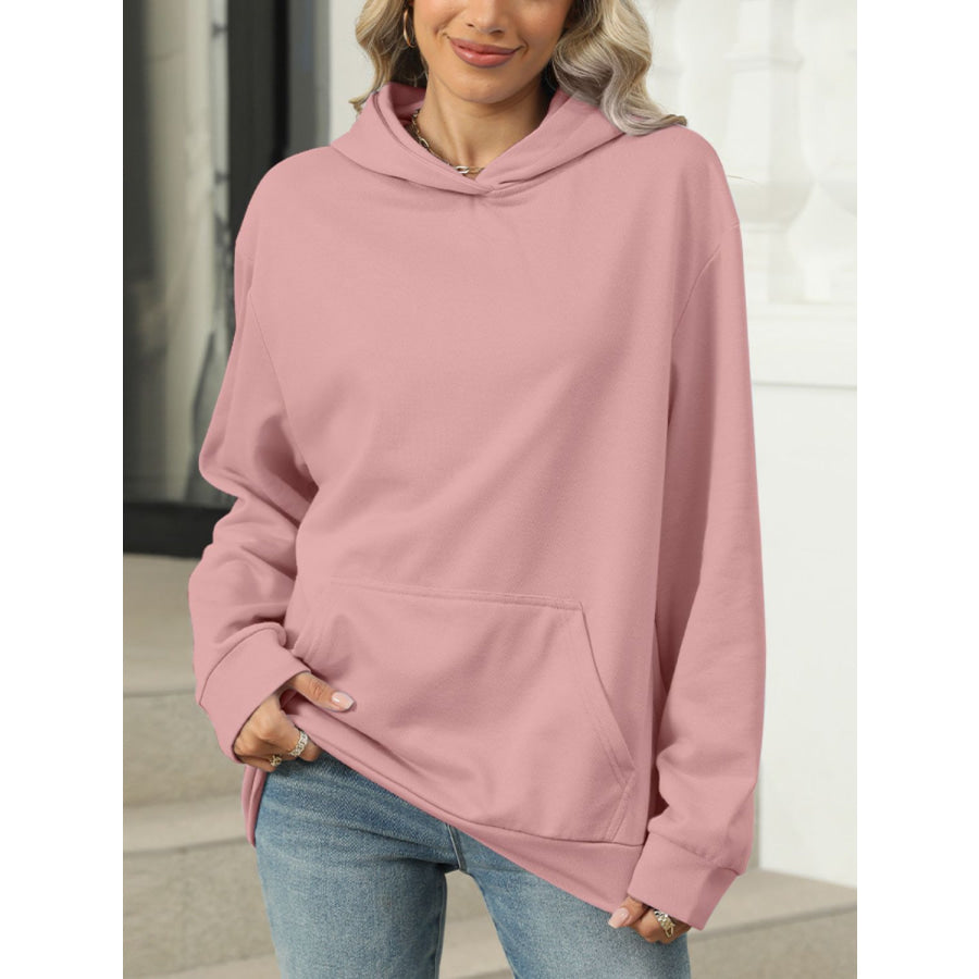 Pocketed Long Sleeve Hoodie Dusty Pink / S Apparel and Accessories