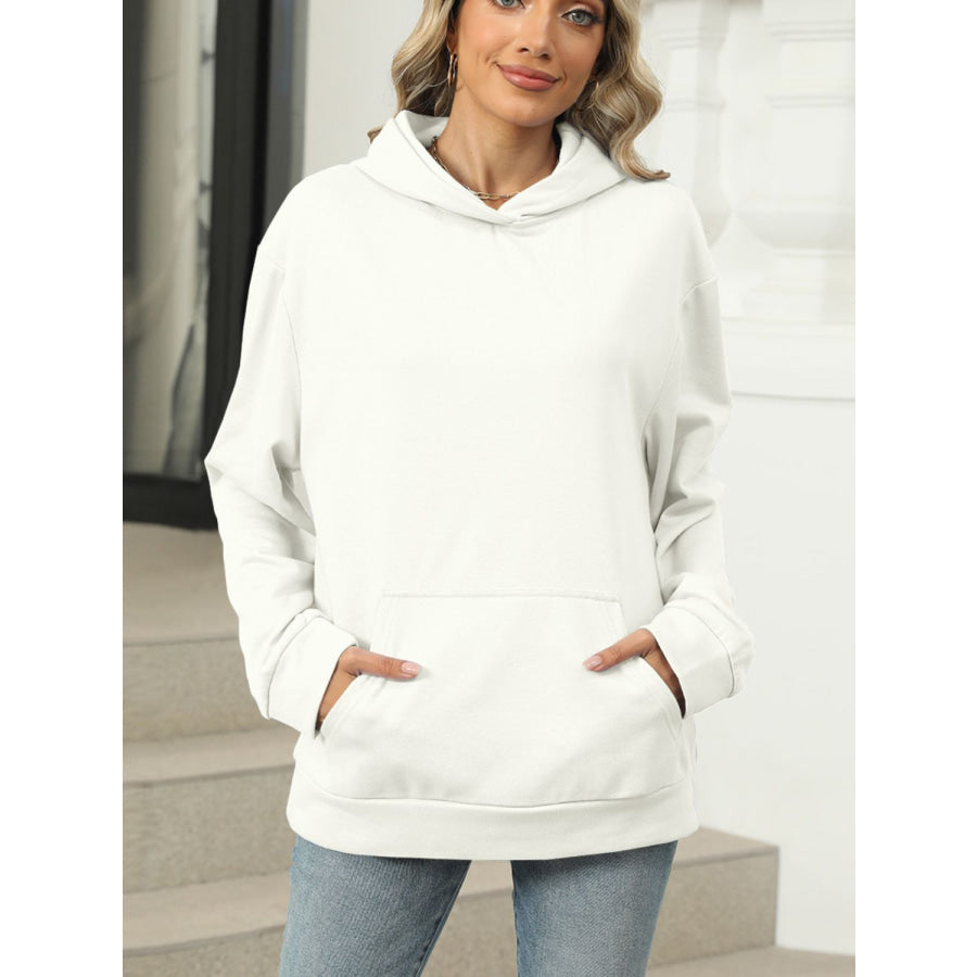 Pocketed Long Sleeve Hoodie Ivory / S Apparel and Accessories