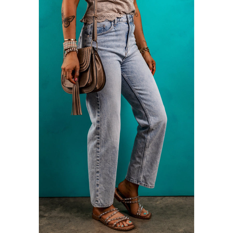 Pocketed Mid-Rise Waist Jeans Apparel and Accessories