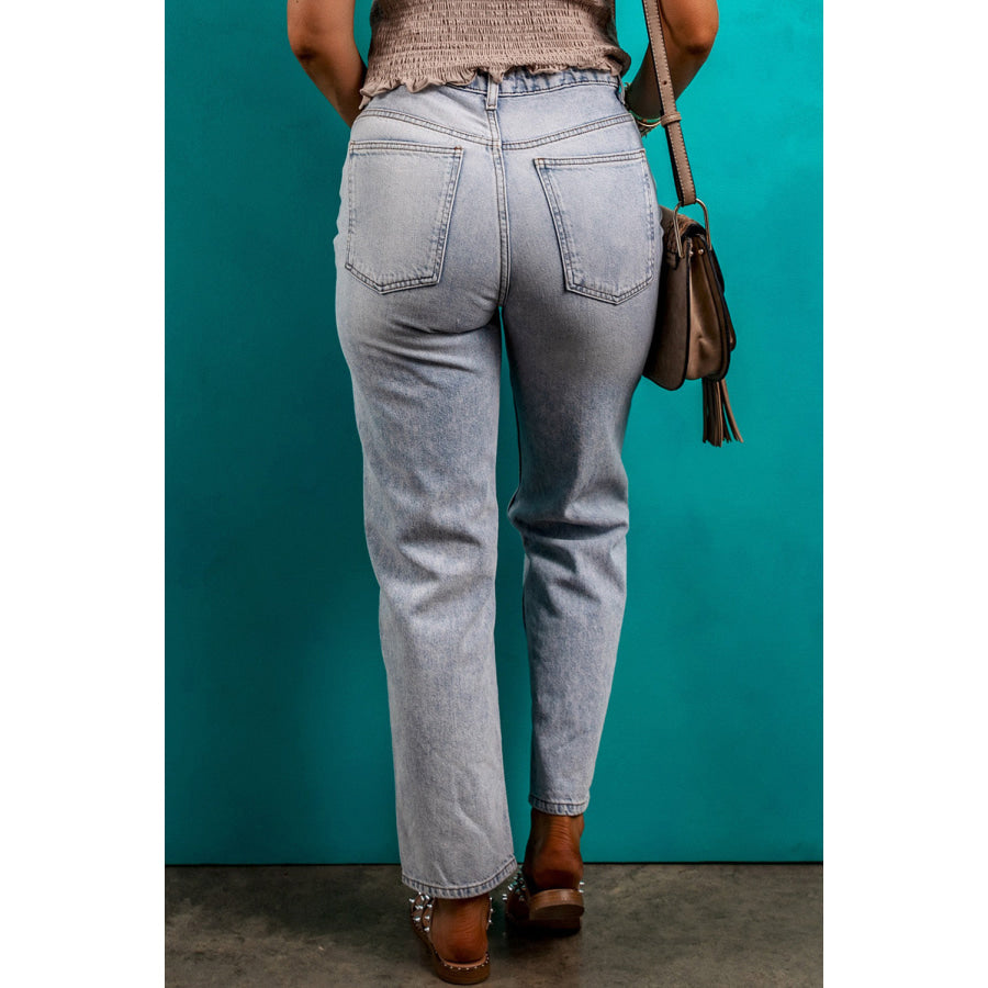 Pocketed Mid-Rise Waist Jeans Apparel and Accessories