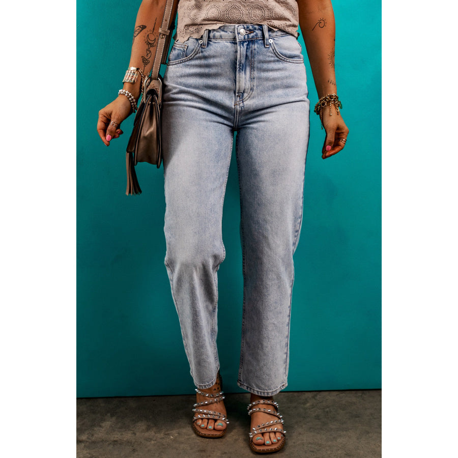 Pocketed Mid-Rise Waist Jeans Apparel and Accessories