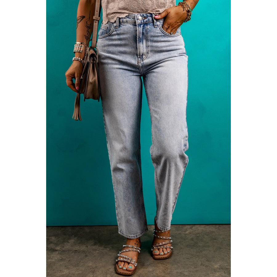 Pocketed Mid-Rise Waist Jeans Apparel and Accessories