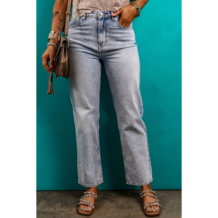 Pocketed Mid-Rise Waist Jeans Light / 6 Apparel and Accessories