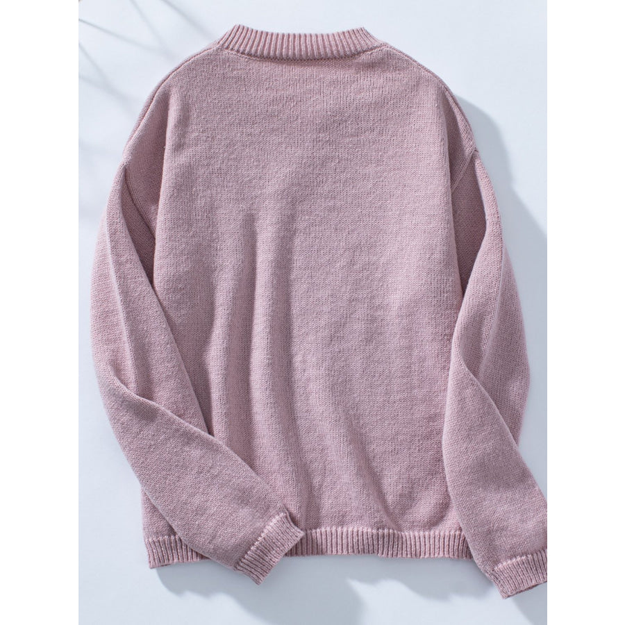 Pocketed Notched Long Sleeve Knit Top Apparel and Accessories