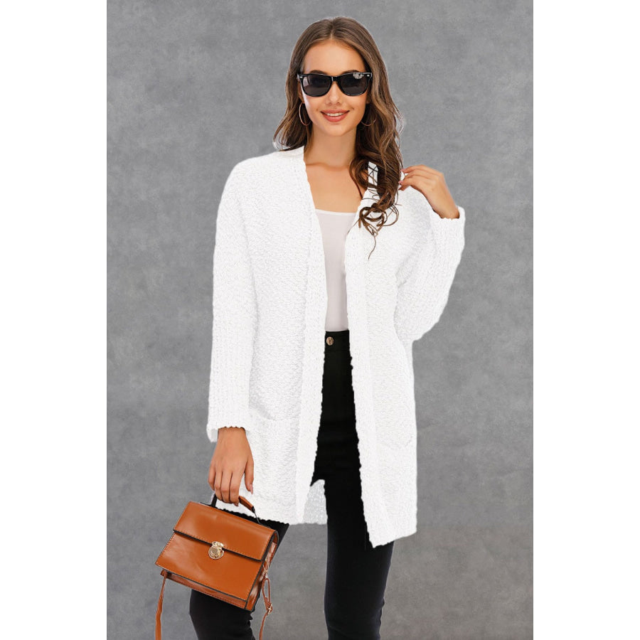 Pocketed Open Front Long Sleeve Cardigan Apparel and Accessories