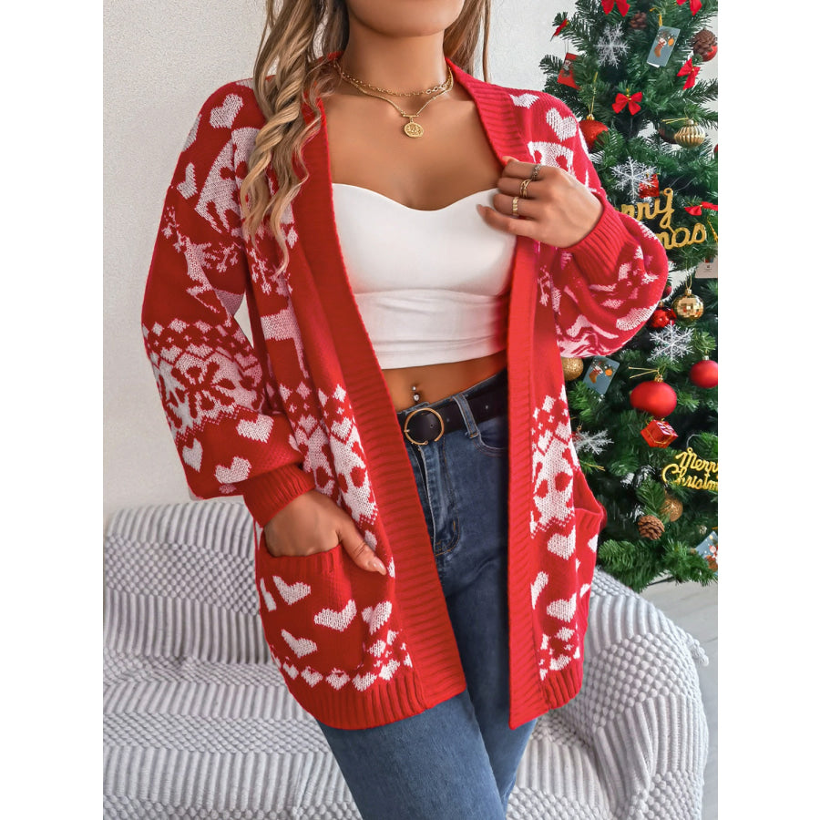 Pocketed Open Front Long Sleeve Cardigan Apparel and Accessories