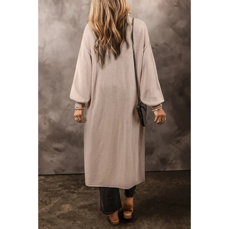 Pocketed Open Front Long Sleeve Cardigan Apparel and Accessories