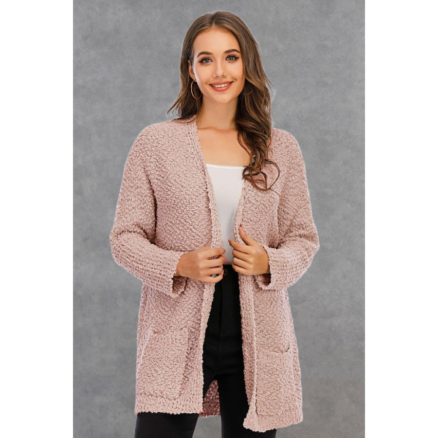 Pocketed Open Front Long Sleeve Cardigan Apparel and Accessories