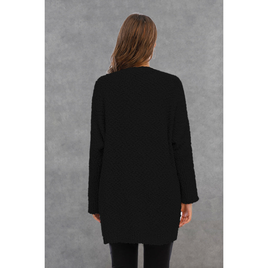 Pocketed Open Front Long Sleeve Cardigan Apparel and Accessories