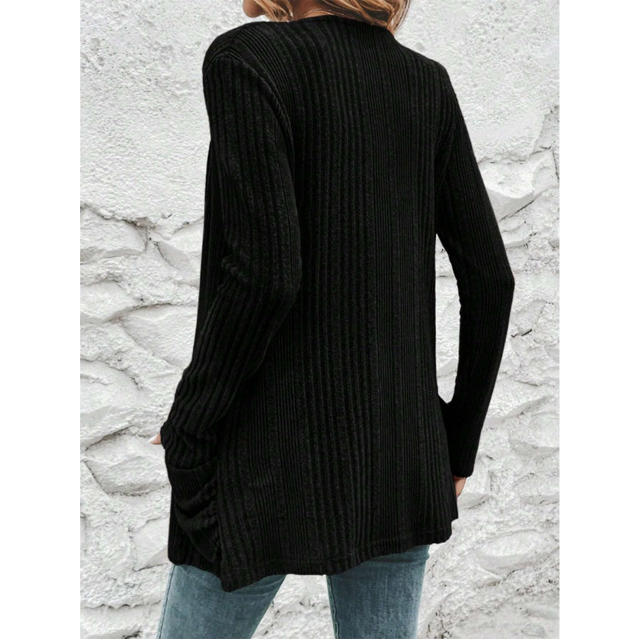 Pocketed Open Front Long Sleeve Cardigan Apparel and Accessories