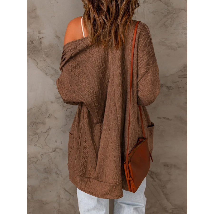 Pocketed Open Front Long Sleeve Cardigan Brown / S Apparel and Accessories