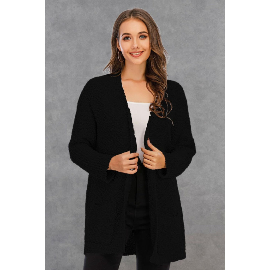 Pocketed Open Front Long Sleeve Cardigan Apparel and Accessories