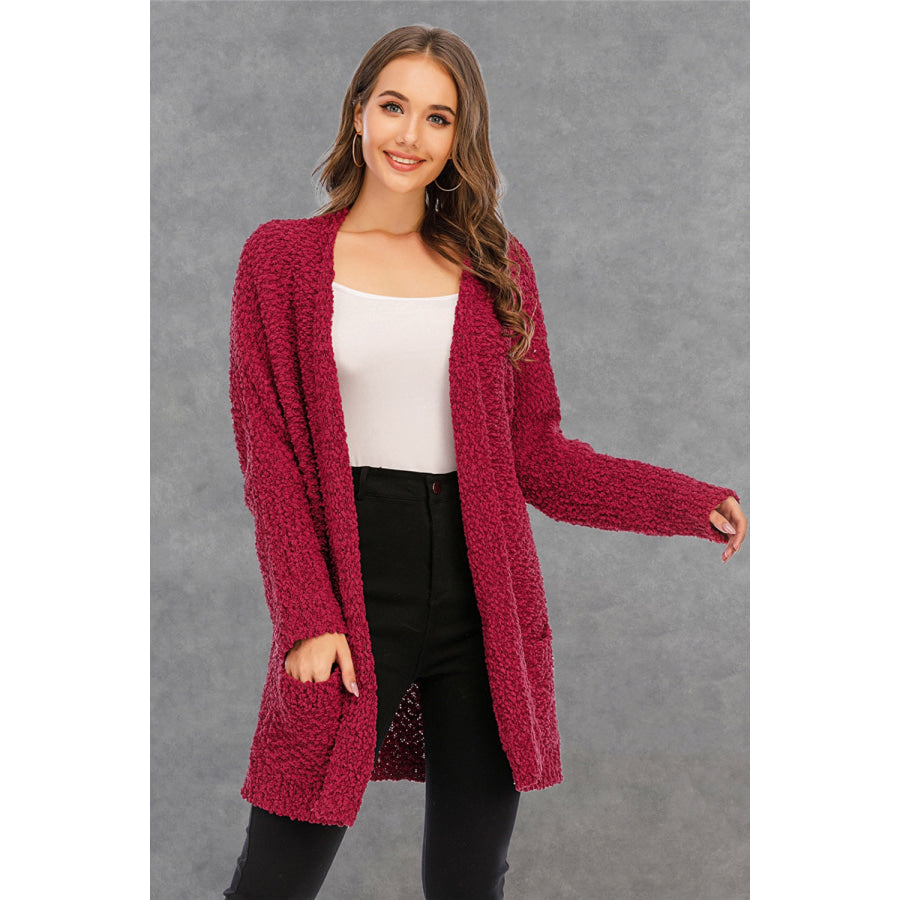 Pocketed Open Front Long Sleeve Cardigan Apparel and Accessories