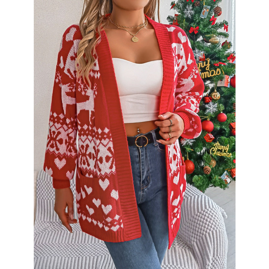 Pocketed Open Front Long Sleeve Cardigan Apparel and Accessories