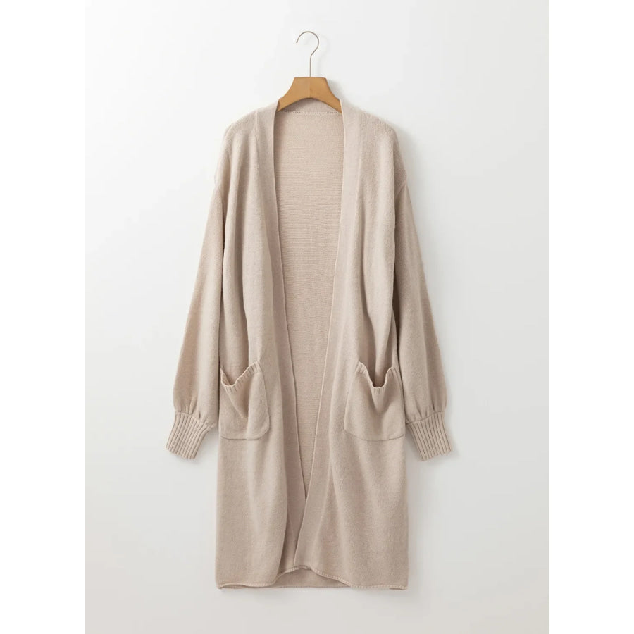 Pocketed Open Front Long Sleeve Cardigan Apparel and Accessories