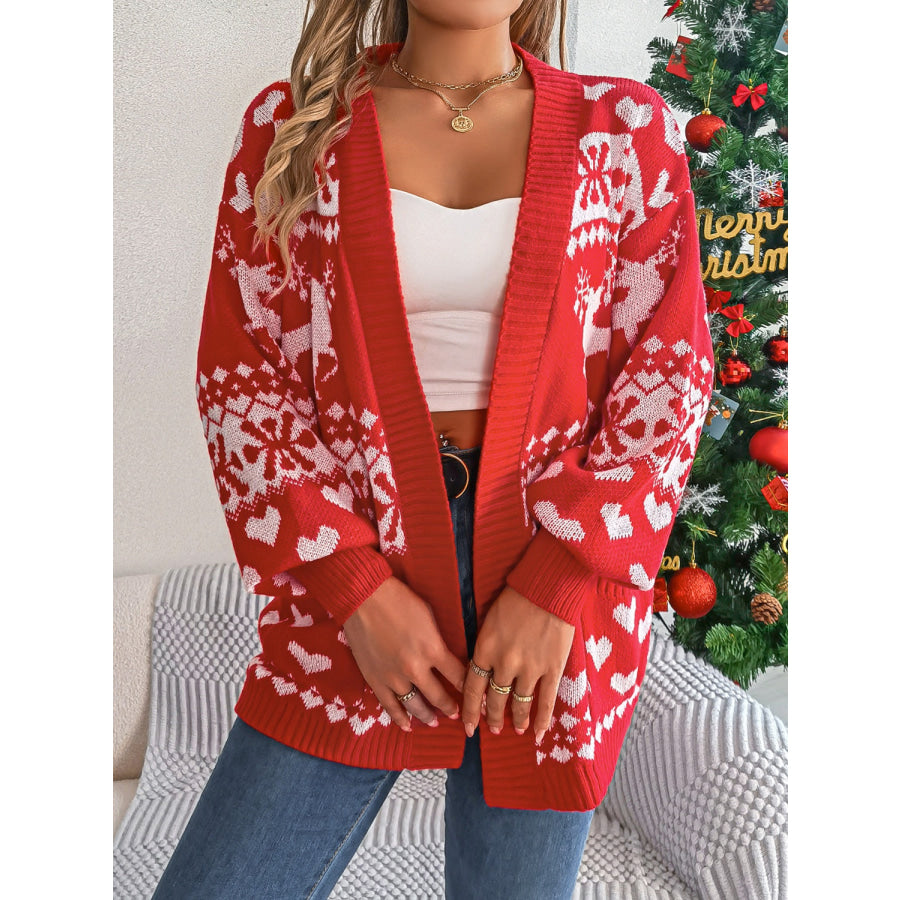 Pocketed Open Front Long Sleeve Cardigan Apparel and Accessories