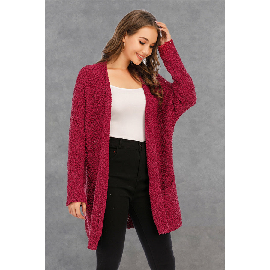 Pocketed Open Front Long Sleeve Cardigan Apparel and Accessories