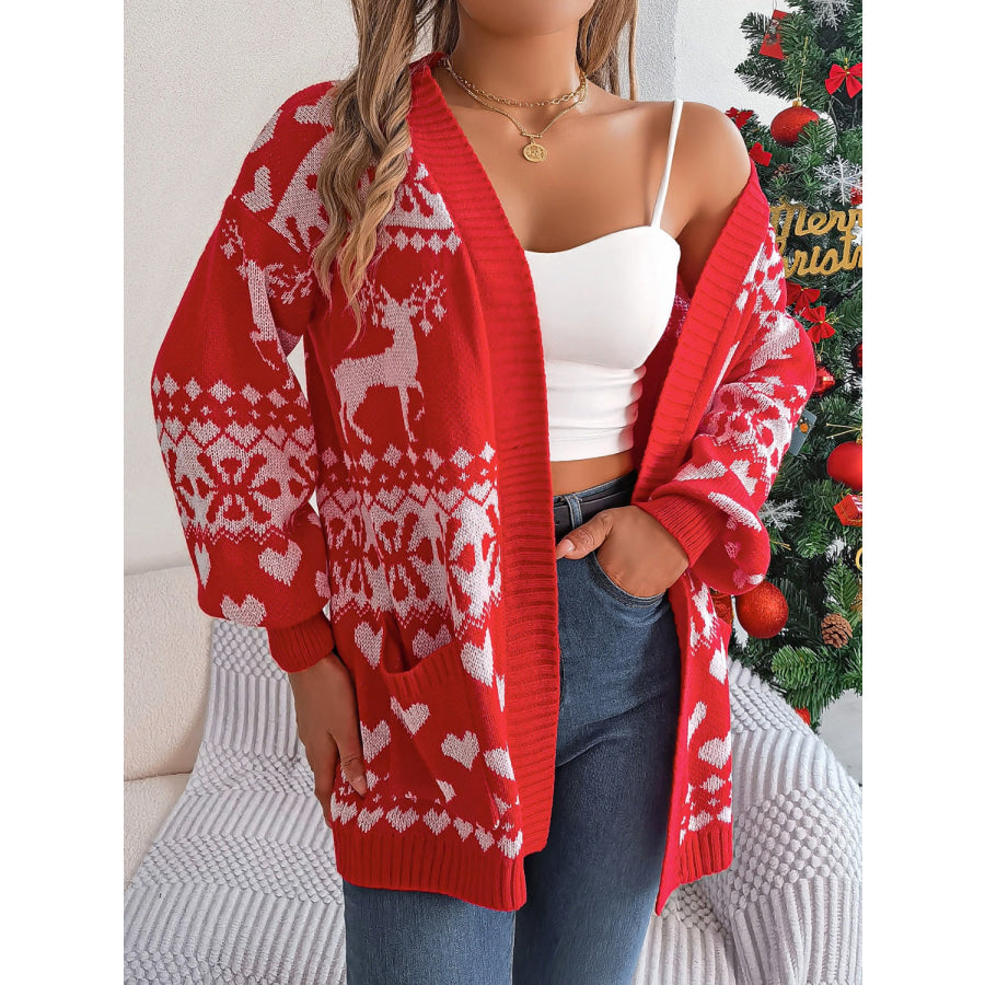 Pocketed Open Front Long Sleeve Cardigan Apparel and Accessories