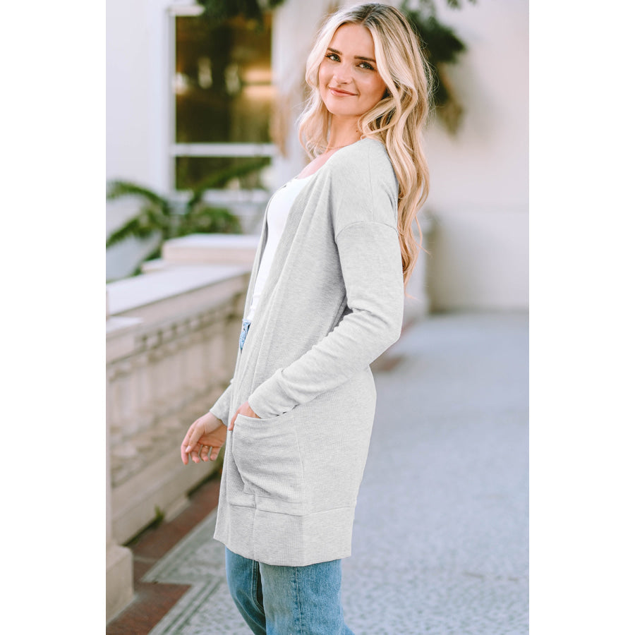 Pocketed Open Front Long Sleeve Cardigan Apparel and Accessories