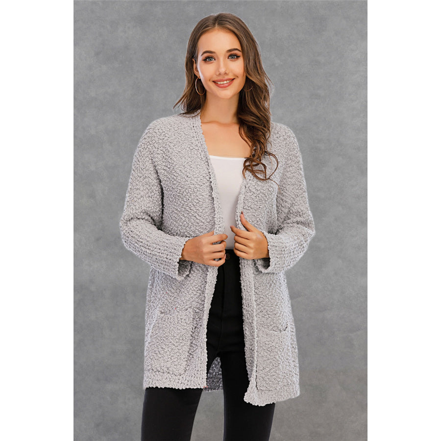 Pocketed Open Front Long Sleeve Cardigan Apparel and Accessories