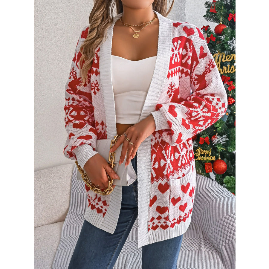 Pocketed Open Front Long Sleeve Cardigan Apparel and Accessories