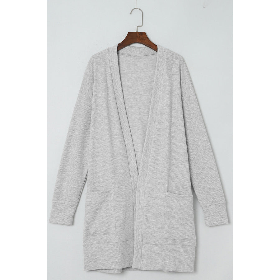 Pocketed Open Front Long Sleeve Cardigan Apparel and Accessories