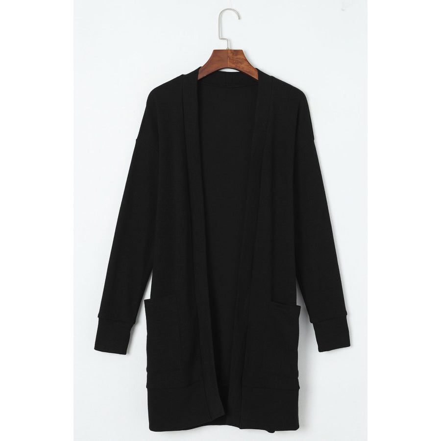 Pocketed Open Front Long Sleeve Cardigan Black / S Apparel and Accessories