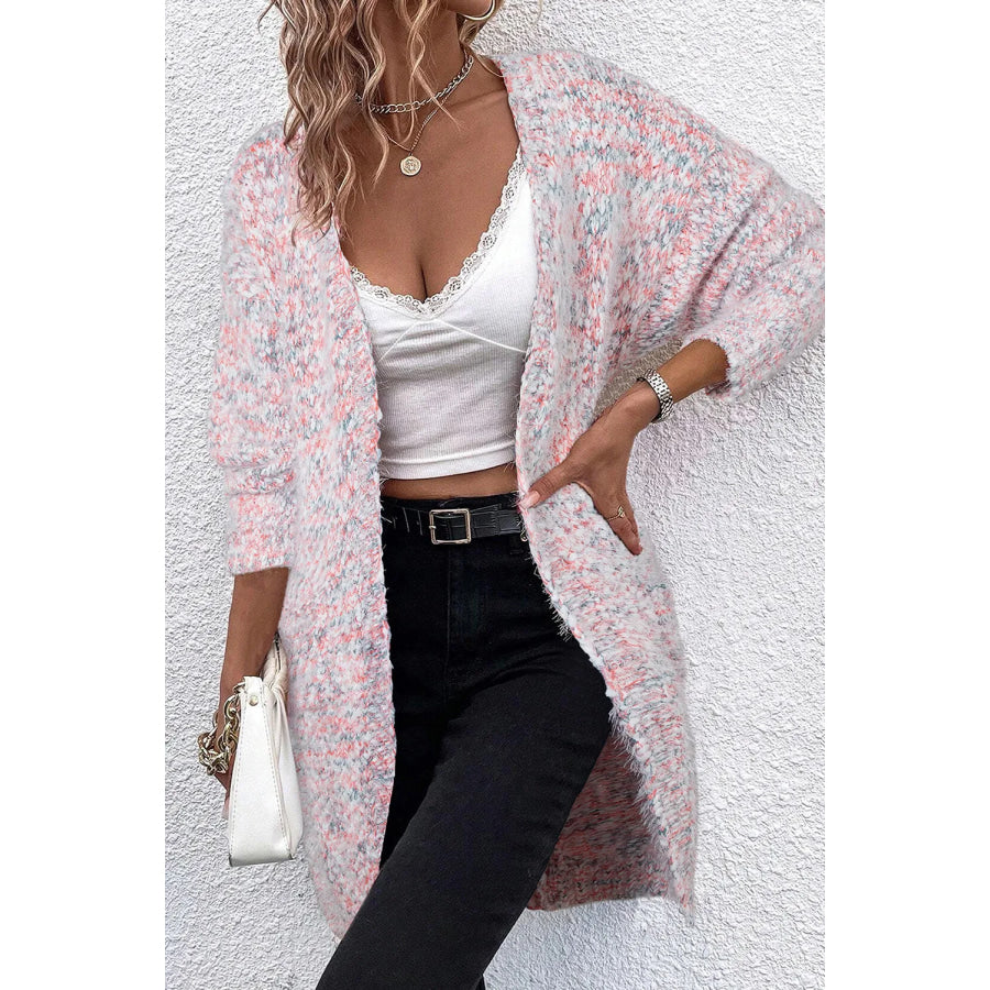 Pocketed Open Front Long Sleeve Cardigan Blush Pink / S Apparel and Accessories