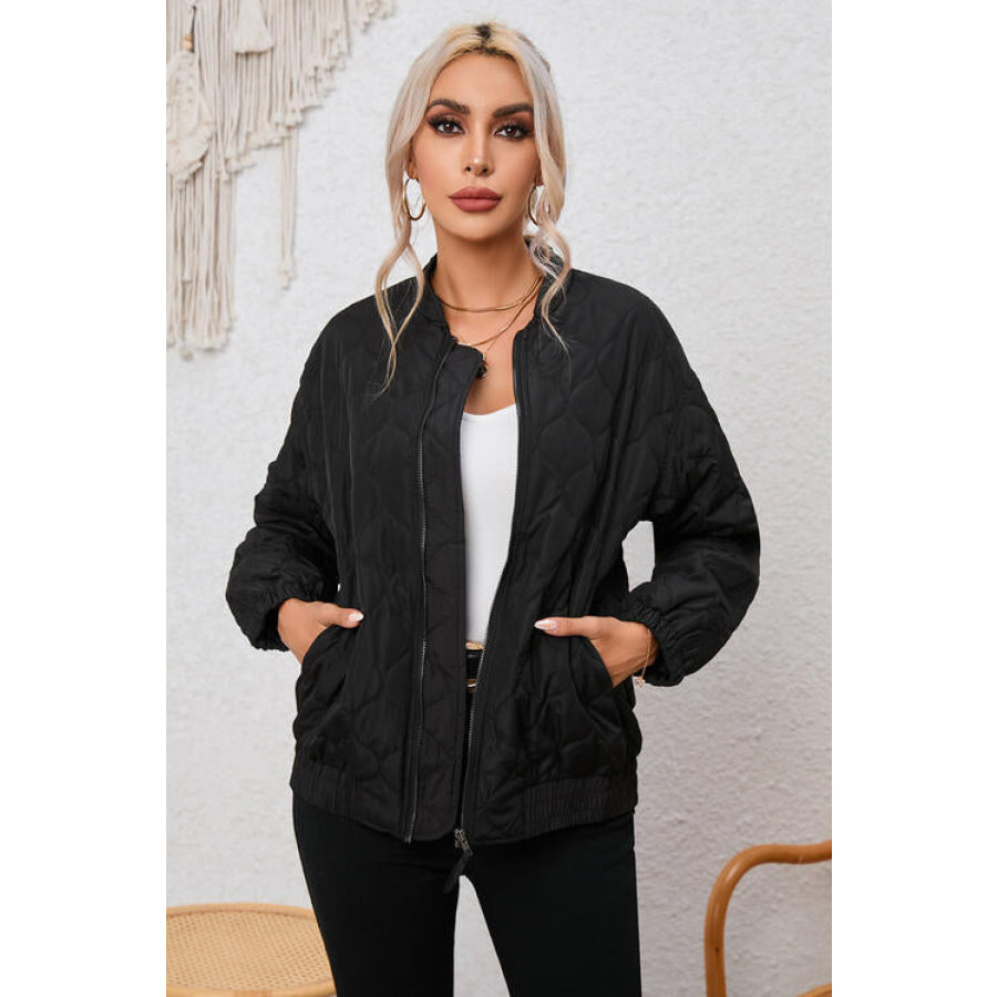 Pocketed Open Front Winter Coat Black / S Apparel and Accessories