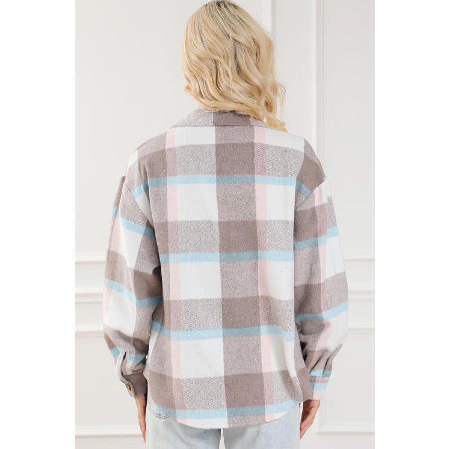 Pocketed Plaid Collared Neck Jacket