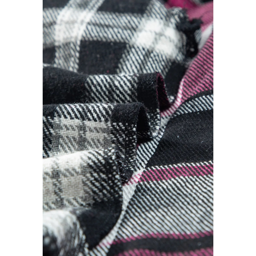 Pocketed Plaid Collared Neck Long Sleeve Shacket Apparel and Accessories