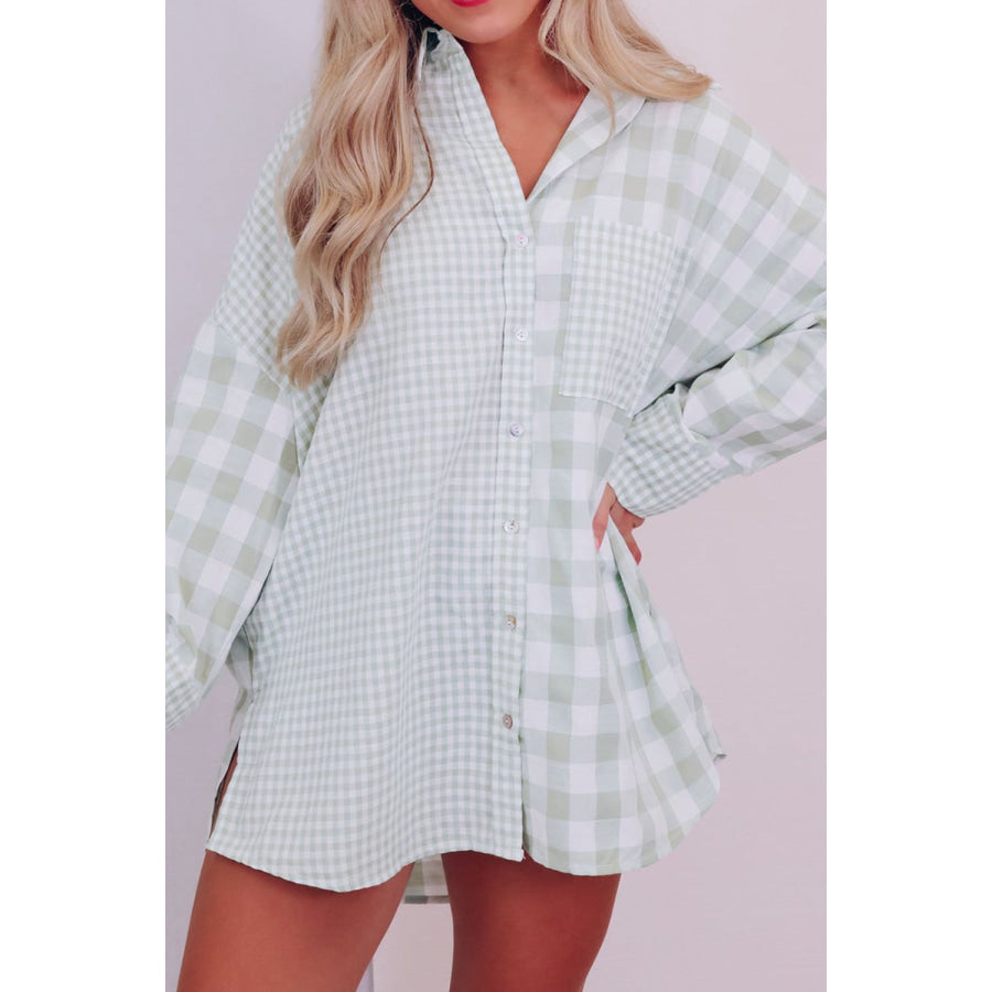 Pocketed Plaid Collared Neck Long Sleeve Shirt Apparel and Accessories