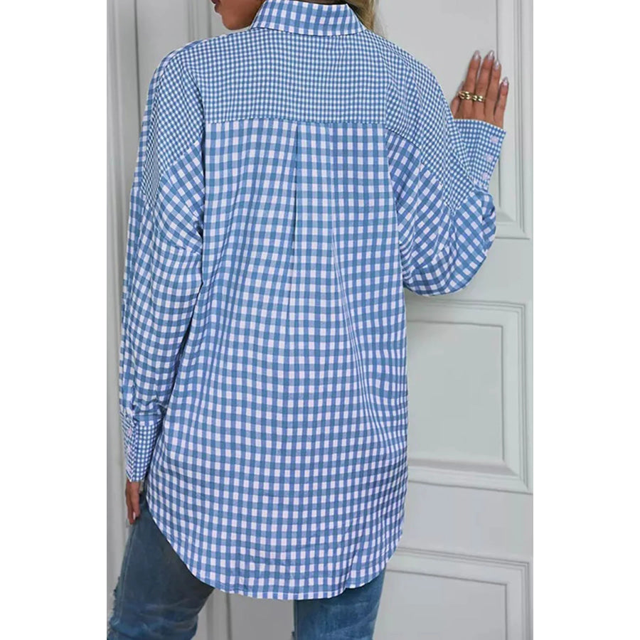 Pocketed Plaid Collared Neck Long Sleeve Shirt Apparel and Accessories